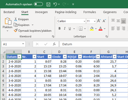 Urenregistratie Excel Export